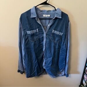 Two tone denim style button down long sleeve